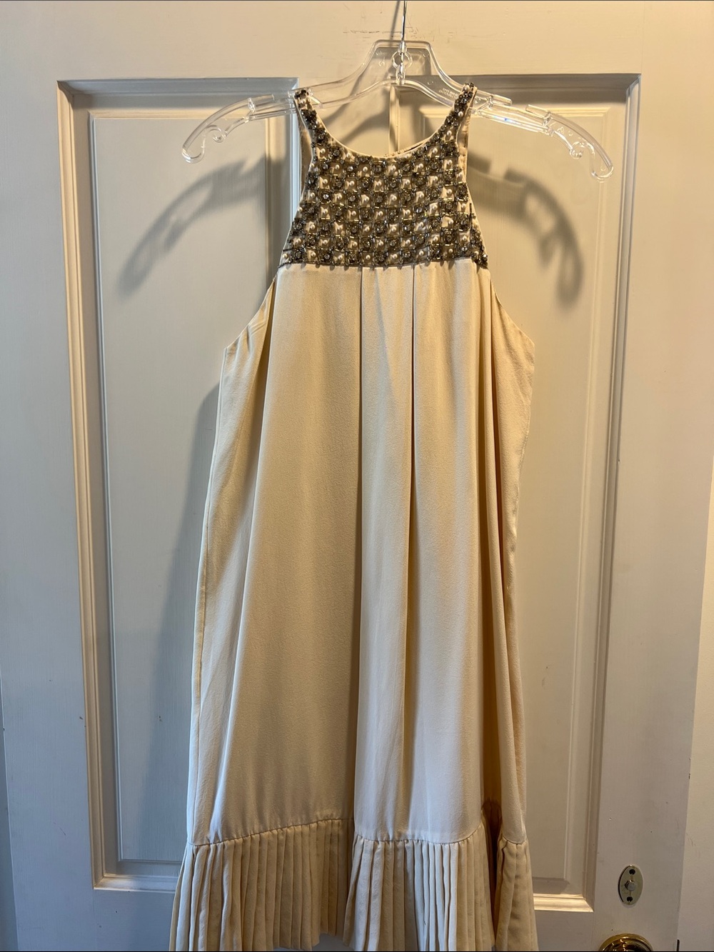 Girls Cream Dress with Beaded Silver Yoke